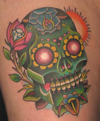 Tattoos - neo traditional sugar skull and rose - 22244